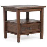 Warm Shaker Solid Wood 20 Inch Wide Rectangle Transitional End Table In Distressed Charcoal Brown