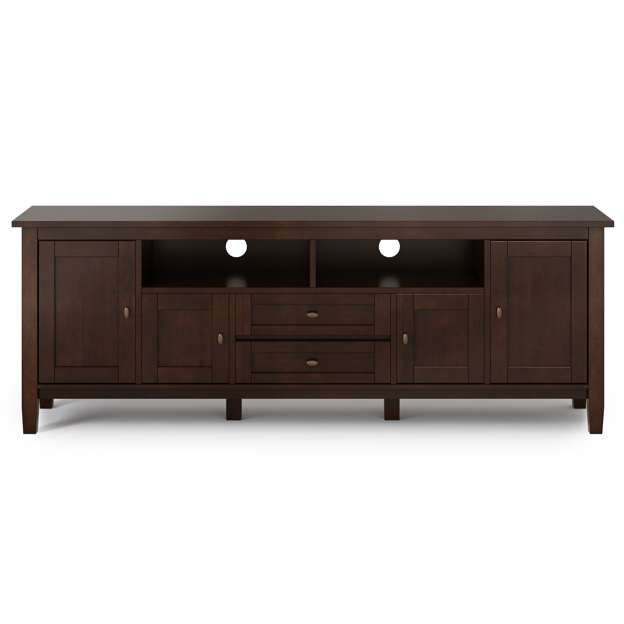 Warm Shaker Solid Wood 72 Inch Tv Media Stand In Russet Brown For Tvs Up To 80 Inches