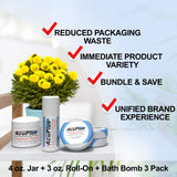 AcuPlus Ultimate Pain Relief Combo – 3 Bath Bombs + 3 oz. Roll-On + 4 oz. Jar
