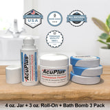 AcuPlus Ultimate Pain Relief Combo – 3 Bath Bombs + 3 oz. Roll-On + 4 oz. Jar