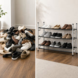 3-Tier Adjustable Shoe Storage Rack, Slide-N-Adjust, Chrome Silver