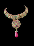 BR463 Deepa multicolor bridal cz necklace set with jhoomar tika ( READY TO SHIP )