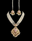 DNS192 punjabi Jadau necklace set - pink &pearl(READY TO SHIP)
