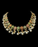 DNS194A Navratan jadau necklace set with tika ( READY TO SHIP )