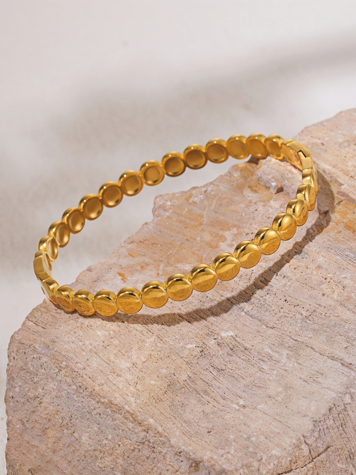 Elegant Gold-Tone Stainless Steel Beaded Bracelet 5.6mm Width, 62mm Inner Diameter