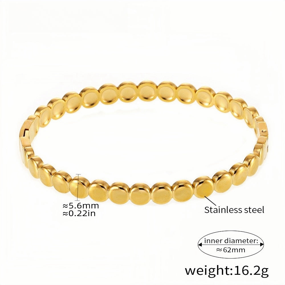 Elegant Gold-Tone Stainless Steel Beaded Bracelet 5.6mm Width, 62mm Inner Diameter