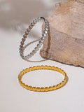 Elegant Gold-Tone Stainless Steel Beaded Bracelet 5.6mm Width, 62mm Inner Diameter