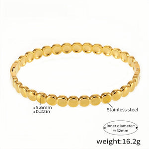 Elegant Gold-Tone Stainless Steel Beaded Bracelet 5.6mm Width, 62mm Inner Diameter