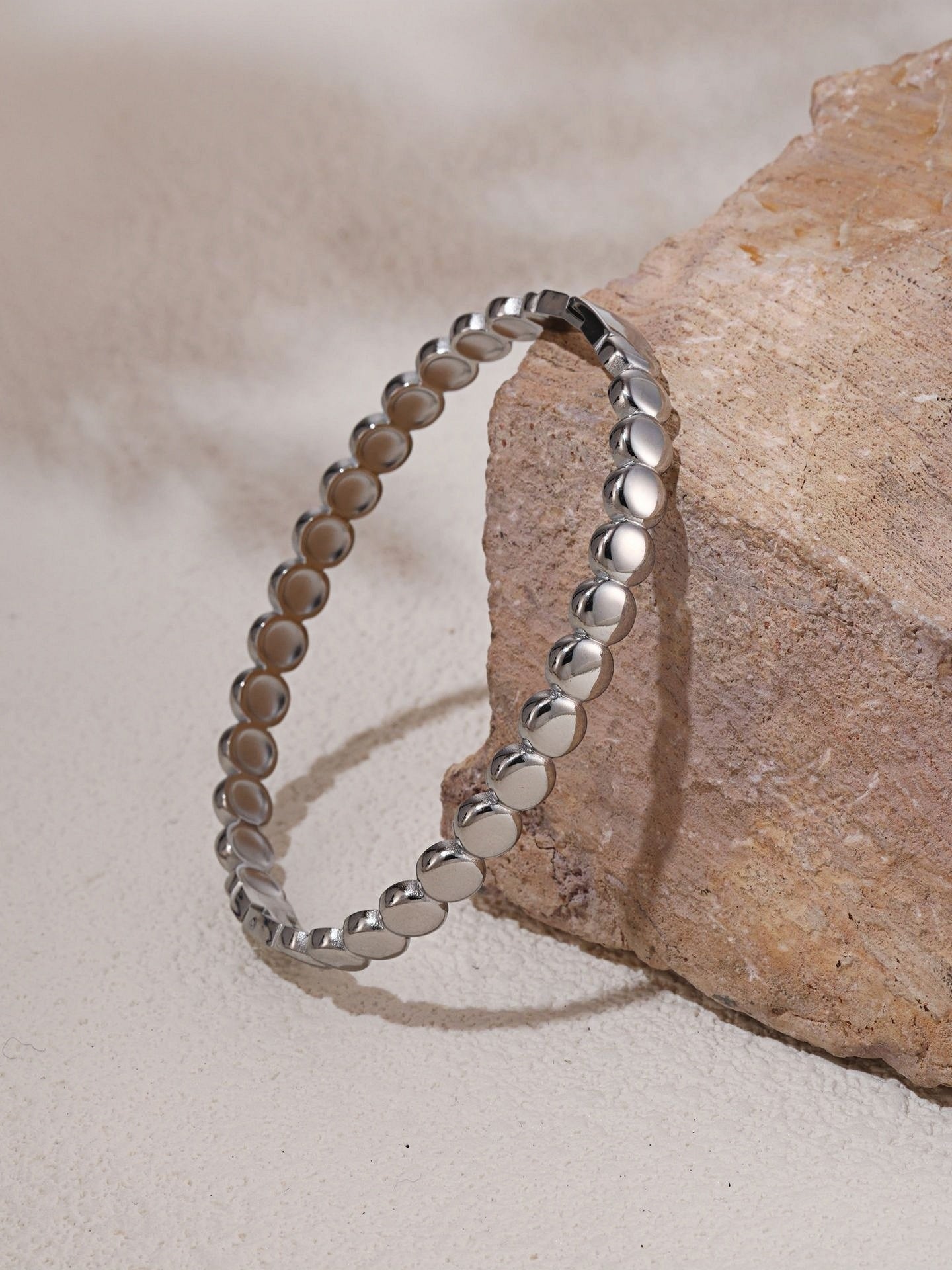Stainless Steel Round Bead Bracelet 5.6mm Beads, 62mm Inner Diameter
