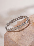 Elegant Stainless Steel Heart Link Bracelet 61mm Inner Diameter, 17g