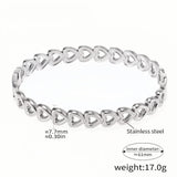 Elegant Stainless Steel Heart Link Bracelet 61mm Inner Diameter, 17g