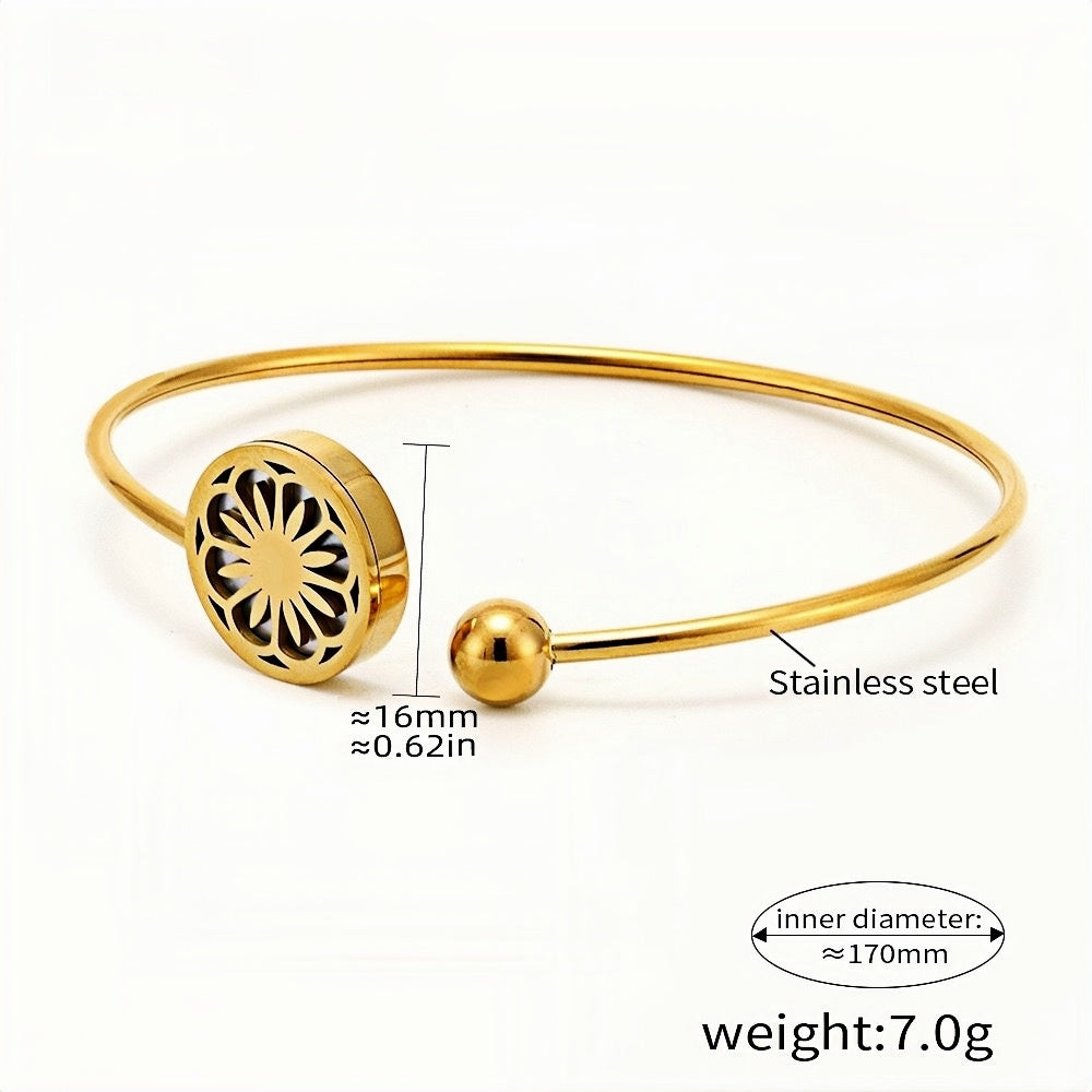 Elegant Gold Stainless Steel Aromatherapy Bangle Bracelet Refillable Essential Oil Diffuser