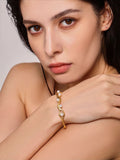 Elegant Gold-Plated Stainless Steel Cuff Bracelet with Imitation Pearls 10g