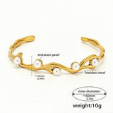 Elegant Gold-Plated Stainless Steel Cuff Bracelet with Imitation Pearls 10g