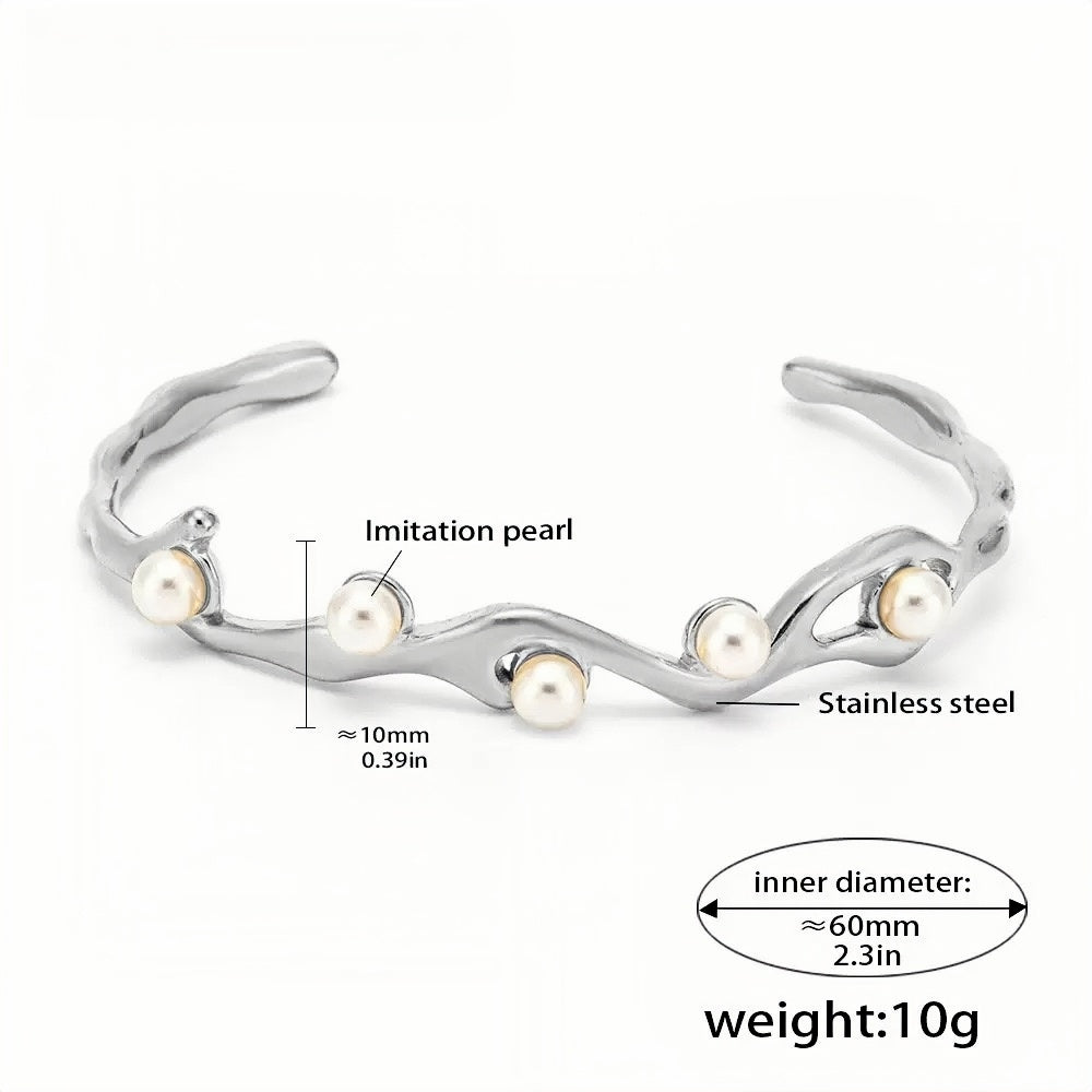 Elegant Imitation Pearl Stainless Steel Cuff Bracelet