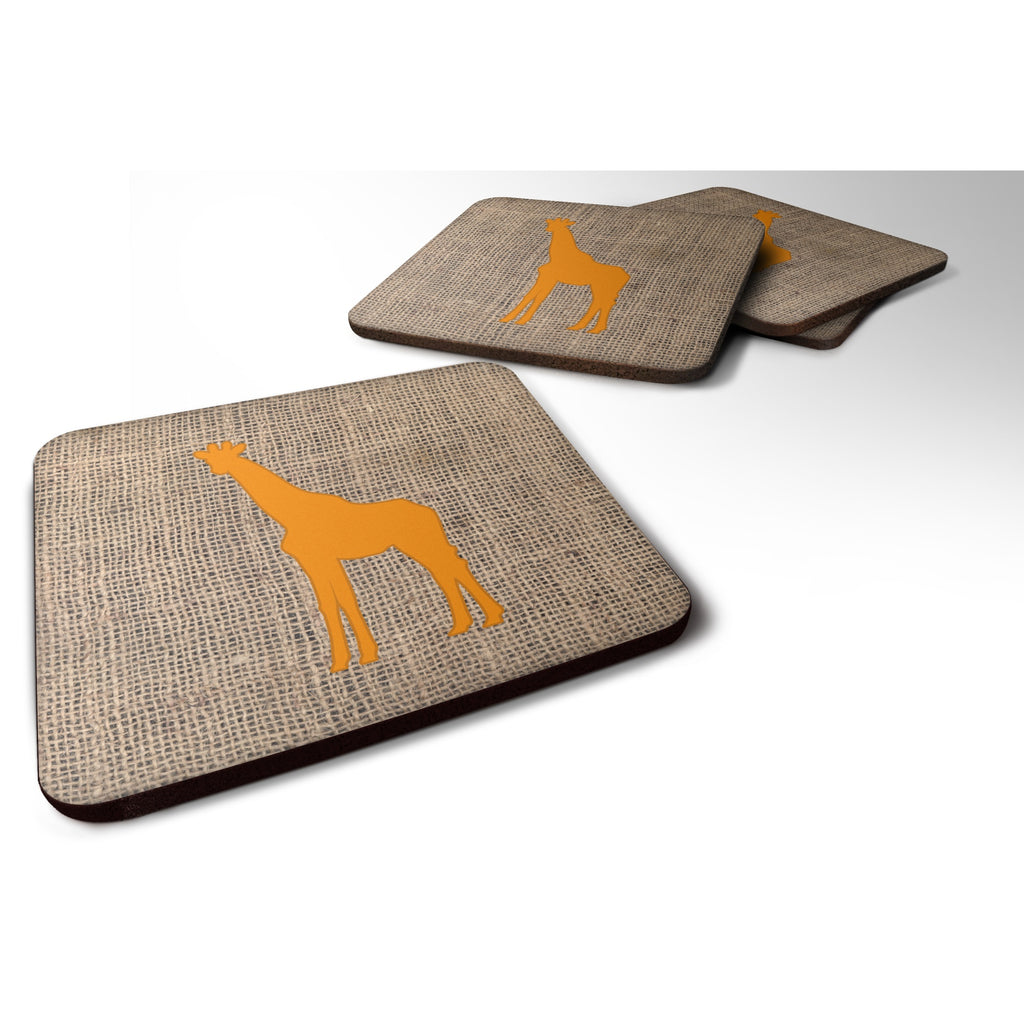 Caroline'S Treasures Giraffe Burlap And Brown Foam Coasters