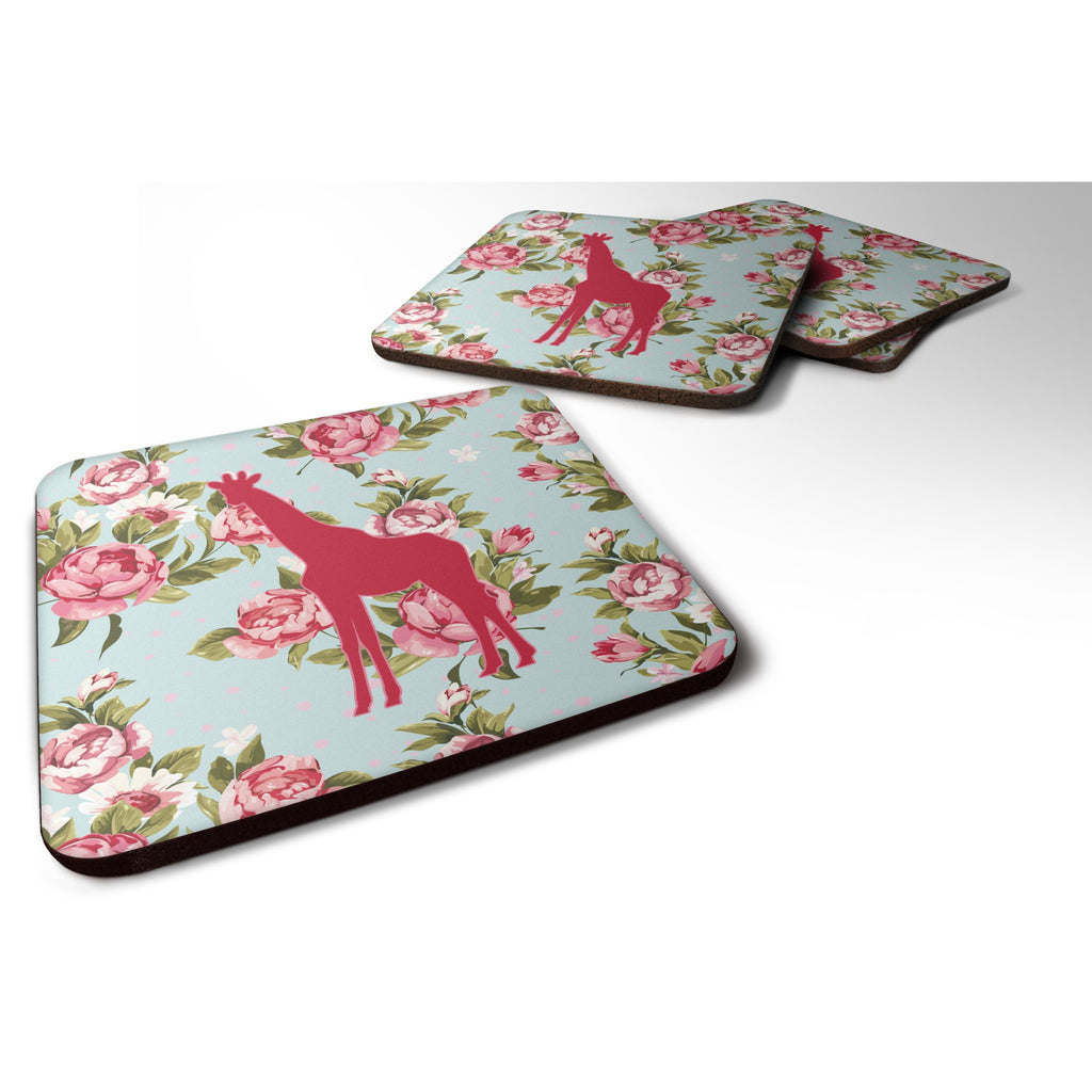 Caroline'S Treasures Giraffe Shabby Chic Blue Roses Foam Coasters Set Of 4