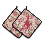 Caroline'S Treasures Giraffe Shabby Chic Pink Roses Pair Of Pot Holders Bb1001-Rs-Pk-Pthd, 7.5Hx7.5W, Multicolor