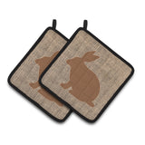 Caroline'S Treasures Rabbit Faux Burlap & Brown Pair Of Pot Holders Bb1002-Bl-Bn-Pthd, 7.5Hx7.5W, Multicolor