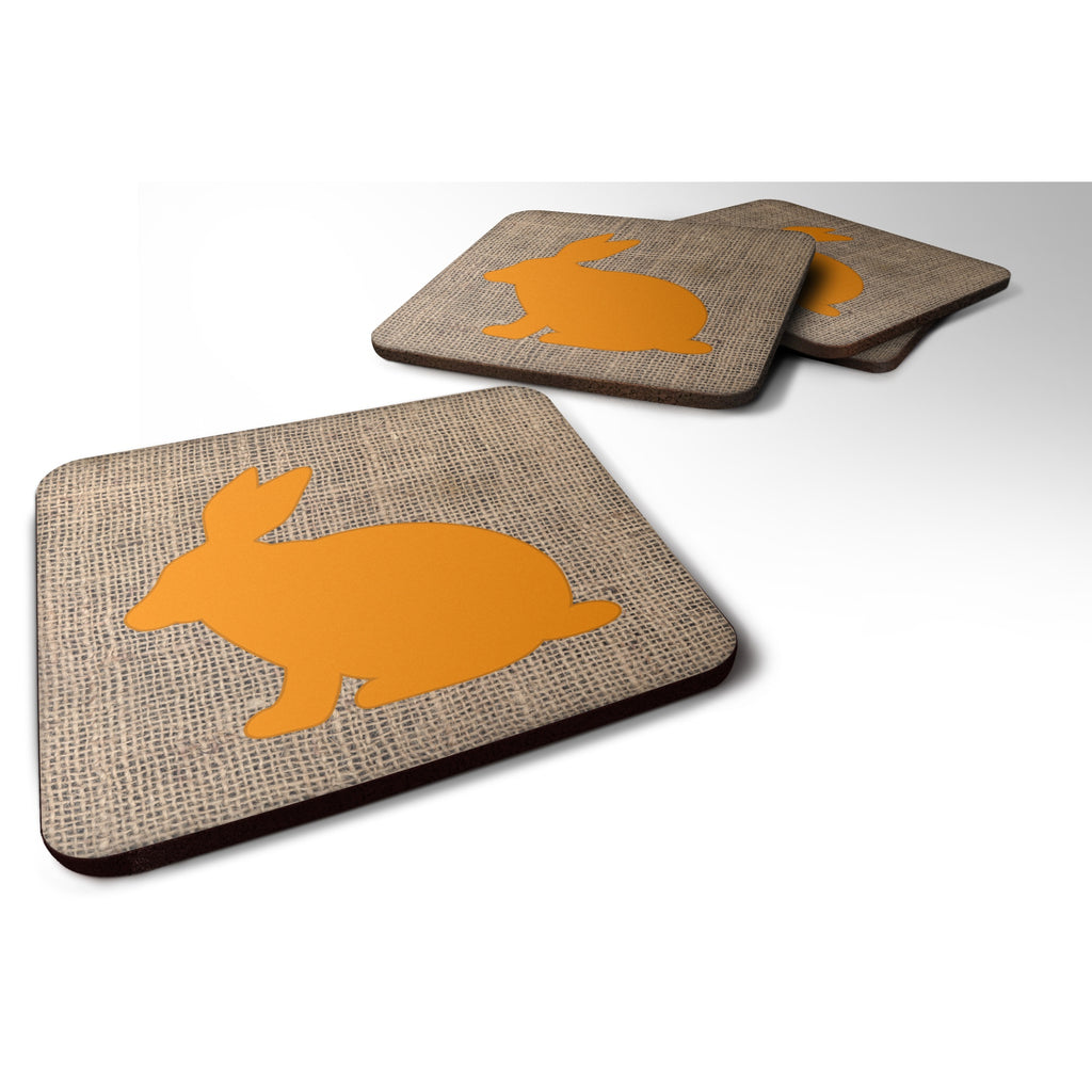 Caroline'S Treasures Rabbit Burlap And Orange Foam Coasters