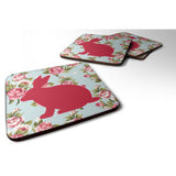 Caroline'S Treasures Bb1002-Rs-Bu-Fc Rabbit Shabby Chic Blue Roses Foam Coasters (Set Of 4), 3.5 H X 3.5 W, Multicolor