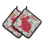 Caroline'S Treasures Rabbit Shabby Chic Blue Roses Pair Of Pot Holders Bb1002-Rs-Bu-Pthd, 7.5Hx7.5W, Multicolor
