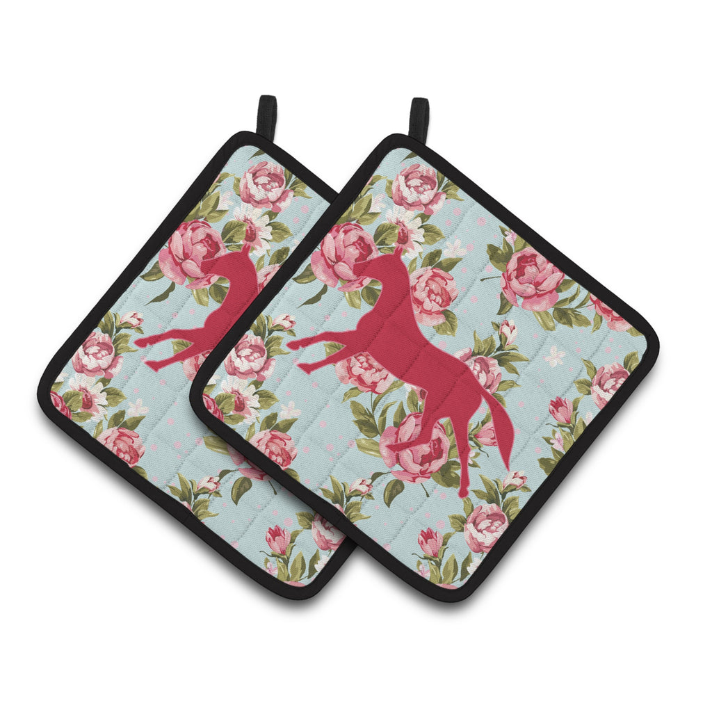 Caroline'S Treasures Giraffe Shabby Chic Blue Roses Pair Of Pot Holders - Thumbnail 2