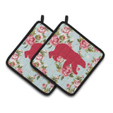 Caroline'S Treasures Bear Shabby Chic Blue Roses Pair Of Pot Holders Bb1005-Rs-Bu-Pthd, 7.5Hx7.5W, Multicolor