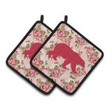 Caroline'S Treasures Bear Shabby Chic Pink Roses Pair Of Pot Holders Bb1005-Rs-Pk-Pthd, 7.5Hx7.5W, Multicolor