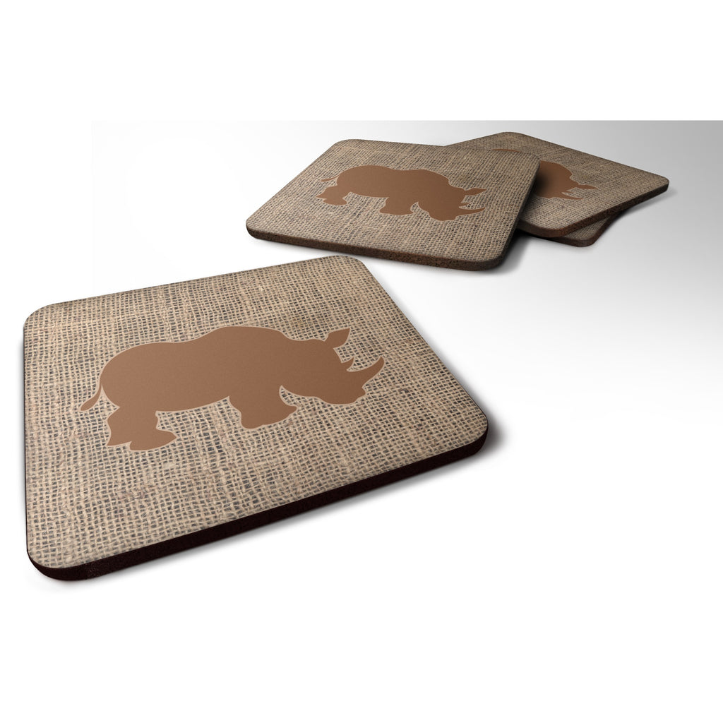 Rhinoceros Burlap and Brown Foam Coasters (Set Of 4)
