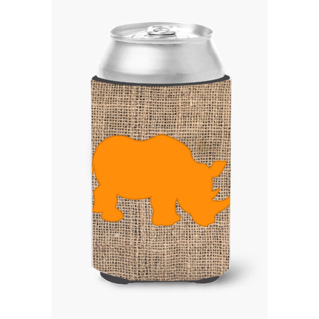 Rhinoceros Burlap And Orange Can Or Bottle Beverage Insulator Hugger