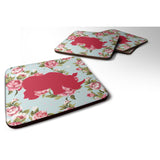 Caroline'S Treasures Bb1006-Rs-Bu-Fc Rhinoceros Shabby Chic Blue Roses Foam Coasters (Set Of 4), 3.5 H X 3.5 W, Multic