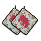 Caroline'S Treasures Rhinoceros Shabby Chic Blue Roses Pair Of Pot Holders Bb1006-Rs-Bu-Pthd, 7.5Hx7.5W, Multicolor