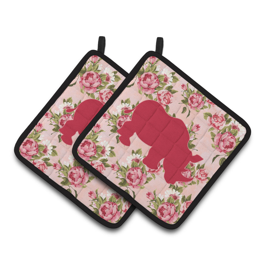 Caroline'S Treasures Horse Shabby Chic Pink Roses Pair Of Pot Holders