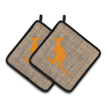 Caroline'S Treasures Kangaroo Faux Burlap & Orange Pair Of Pot Holders Bb1008-Bl-Or-Pthd, 7.5Hx7.5W, Multicolor