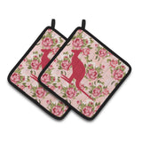 Caroline'S Treasures Kangaroo Shabby Chic Pink Roses Pair Of Pot Holders Bb1008-Rs-Pk-Pthd, 7.5Hx7.5W, Multicolor