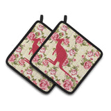 Caroline'S Treasures Kangaroo Shabby Chic Yellow Roses Pair Of Pot Holders Bb1008-Rs-Yw-Pthd, 7.5Hx7.5W, Multicolor