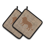 Caroline'S Treasures Lion Faux Burlap & Brown Pair Of Pot Holders Bb1009-Bl-Bn-Pthd, 7.5Hx7.5W, Multicolor