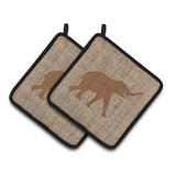 Caroline'S Treasures Elephant Faux Burlap & Brown Pair Of Pot Holders Bb1011-Bl-Bn-Pthd, 7.5Hx7.5W, Multicolor