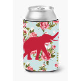 Elephant Shabby Chic Blue Roses Can Or Bottle Beverage Insulator Hugger Bb1011