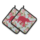 Caroline'S Treasures Elephant Shabby Chic Blue Roses Pair Of Pot Holders Bb1011-Rs-Bu-Pthd, 7.5Hx7.5W, Multicolor