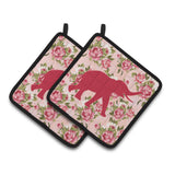 Caroline'S Treasures Elephant Shabby Chic Pink Roses Pair Of Pot Holders Bb1011-Rs-Pk-Pthd, 7.5Hx7.5W, Multicolor