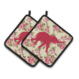 Caroline'S Treasures Elephant Shabby Chic Yellow Roses Pair Of Pot Holders Bb1011-Rs-Yw-Pthd, 7.5Hx7.5W, Multicolor