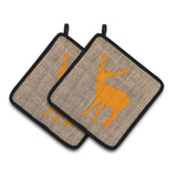 Caroline'S Treasures Deer Faux Burlap & Orange Pair Of Pot Holders Bb1012-Bl-Or-Pthd, 7.5Hx7.5W, Multicolor
