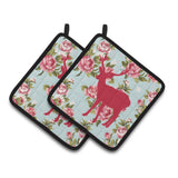 Caroline'S Treasures Deer Shabby Chic Blue Roses Pair Of Pot Holders Bb1012-Rs-Bu-Pthd, 7.5Hx7.5W, Multicolor