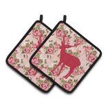 Caroline'S Treasures Deer Shabby Chic Pink Roses Pair Of Pot Holders Bb1012-Rs-Pk-Pthd, 7.5Hx7.5W, Multicolor