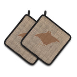 Caroline'S Treasures Manta Ray Faux Burlap & Brown Pair Of Pot Holders Bb1014-Bl-Bn-Pthd, 7.5Hx7.5W, Multicolor
