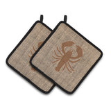 Caroline'S Treasures Lobster Faux Burlap & Brown Pair Of Pot Holders Bb1015-Bl-Bn-Pthd, 7.5Hx7.5W, Multicolor