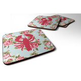 Caroline'S Treasures Bb1015-Rs-Bu-Fc Lobster Shabby Chic Blue Roses Foam Coasters (Set Of 4), 3.5 H X 3.5 W, Multicolo