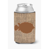 Fish - Blowfish Burlap And Brown Can Or Bottle Beverage Insulator Hugger
